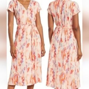 NWT Halogen Short Sleeve Wrap Coral Midi Dress - M